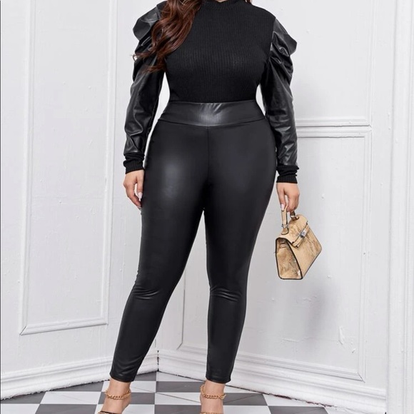 Faux Leather Mockneck Blouse - Picture 5 of 5